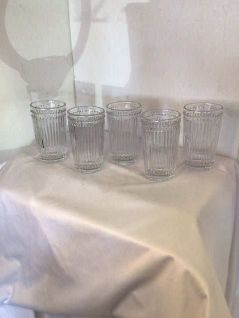 Set of 5 Clear Glass Ribbed Glasses