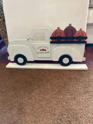 Fall White/Orange Wood Truck Pumpkins Holiday Item