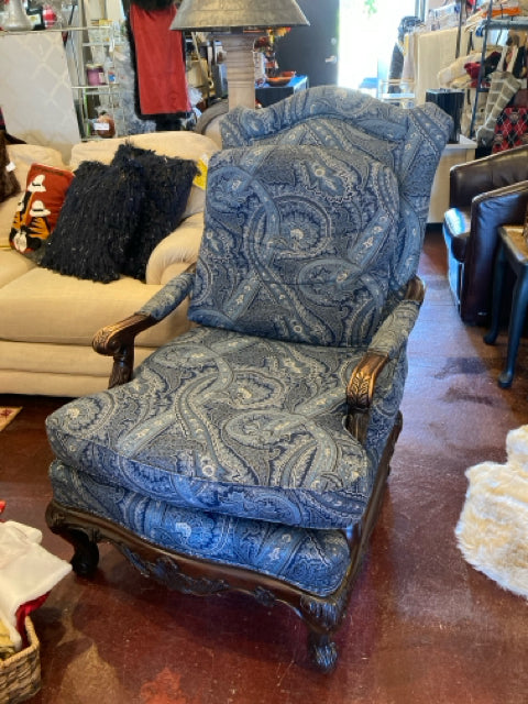 Henredon Bergere Cotton Paisley Traditional Blue/White Chair