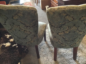 Arhaus Pair Chenille Paisley Armless Green Chair