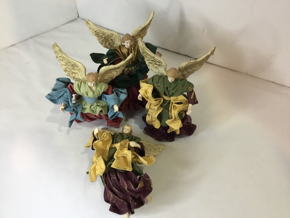 Set of 4 Multi-Color Paper Mache Angels Ornaments Holiday Item