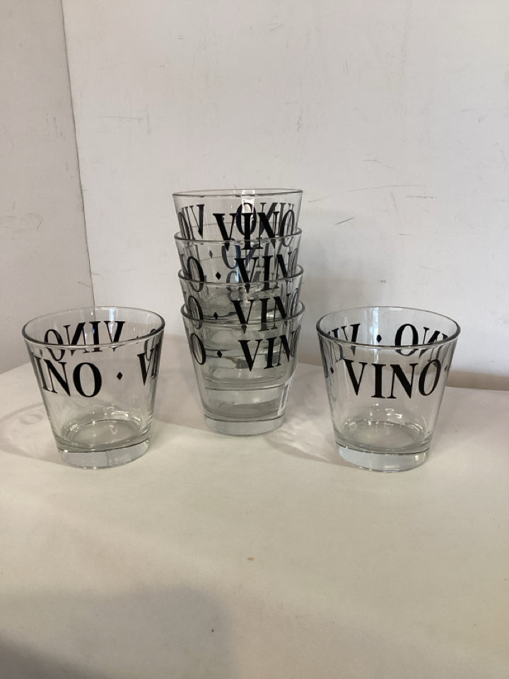 Set of 6 Clear/Black Glass Vino Glasses
