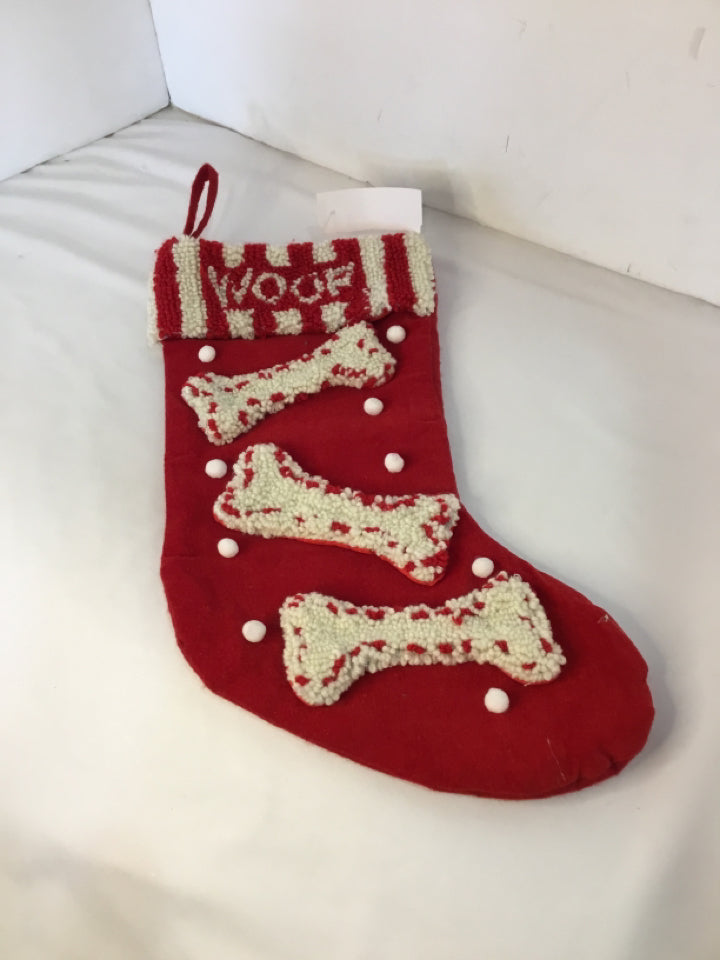 Stocking Red/white Velvet Dog Holiday Item