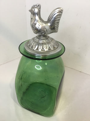 Green/Silver Glass/Metal Chicken Jar