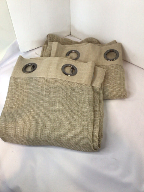 Pair Tan Linen Draperies/Curtains
