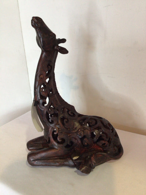 Brown Wood Cut Out Giraffe Statue