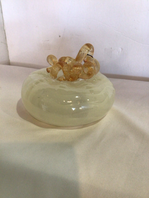Fall Cream/Gold Blown Glass Pumpkin Swirl Holiday Item