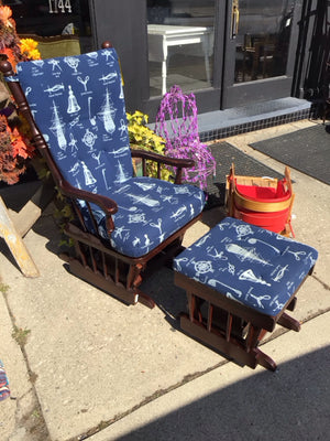 w/Ottoman Nautical Rocking Navy/White Rocking Chair