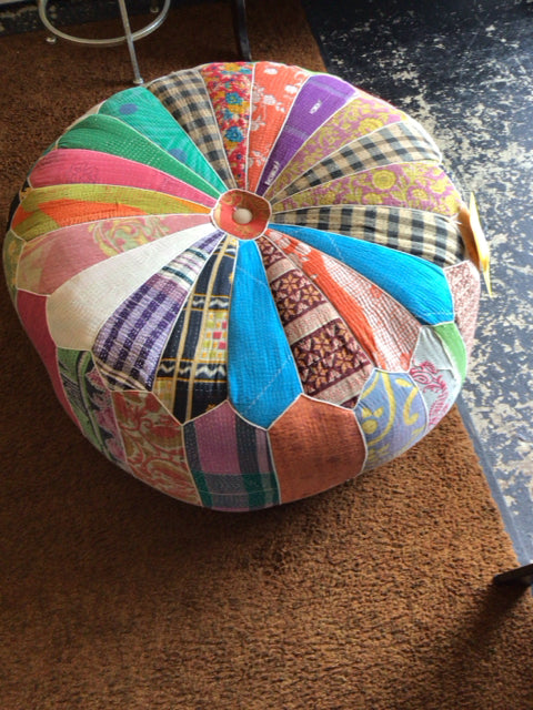 PIER 1 Cotton Patchwork Multi-Color Ottoman