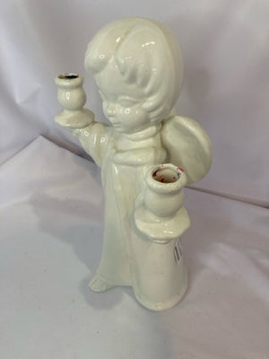 Candle Holder White Ceramic Angel Holiday Item