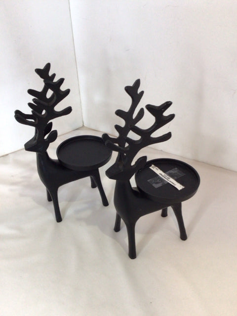 Candle Holder Black Metal Pair Reindeer Holiday Item