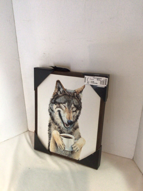 Black/White Canvas Coffee Dog Framed Art