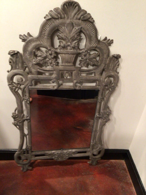 French Silver Metal Provincial Mirror