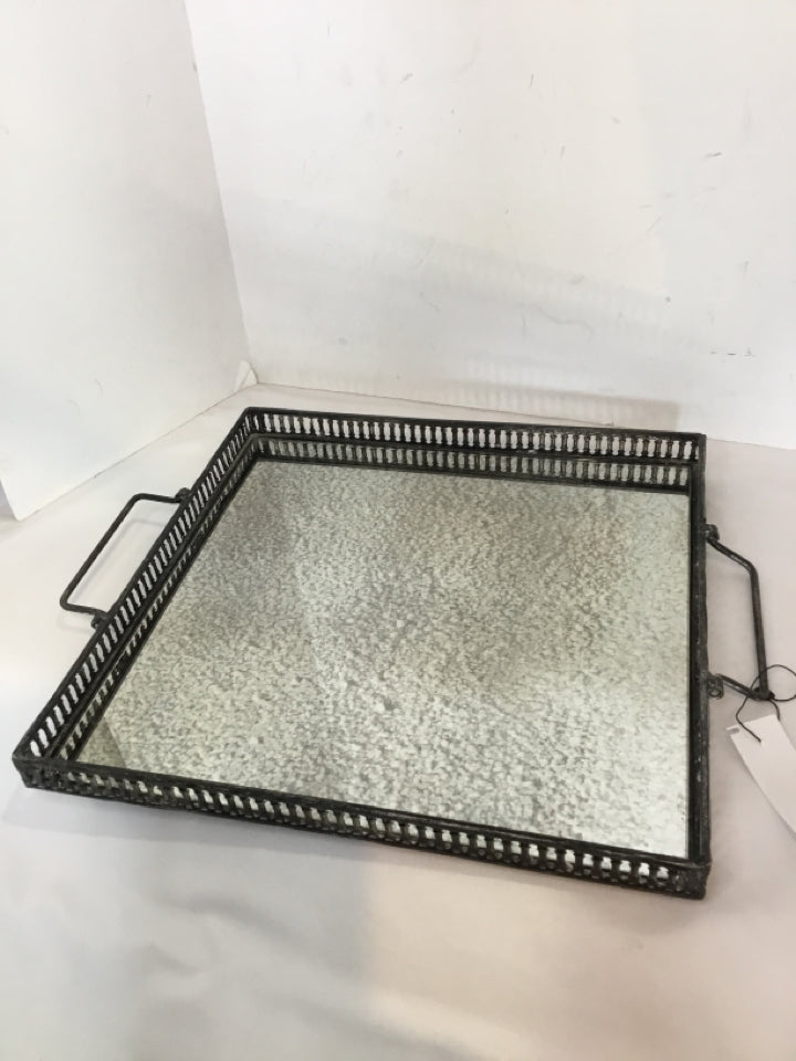 Mirrored Silver Metal Tray