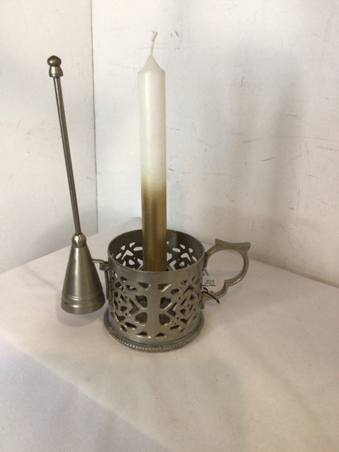 Antiqued Silver W/Snuffer Candle Holder