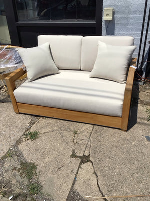 Joss & Main Outdoor/Outside Teak w/cushion Cream Loveseat/Love Seat/Sofa 5DKPWJ3