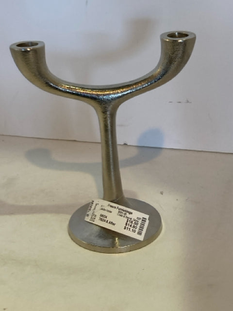 Crate & Barrel Silver Metal 2 Arm Candle Holder