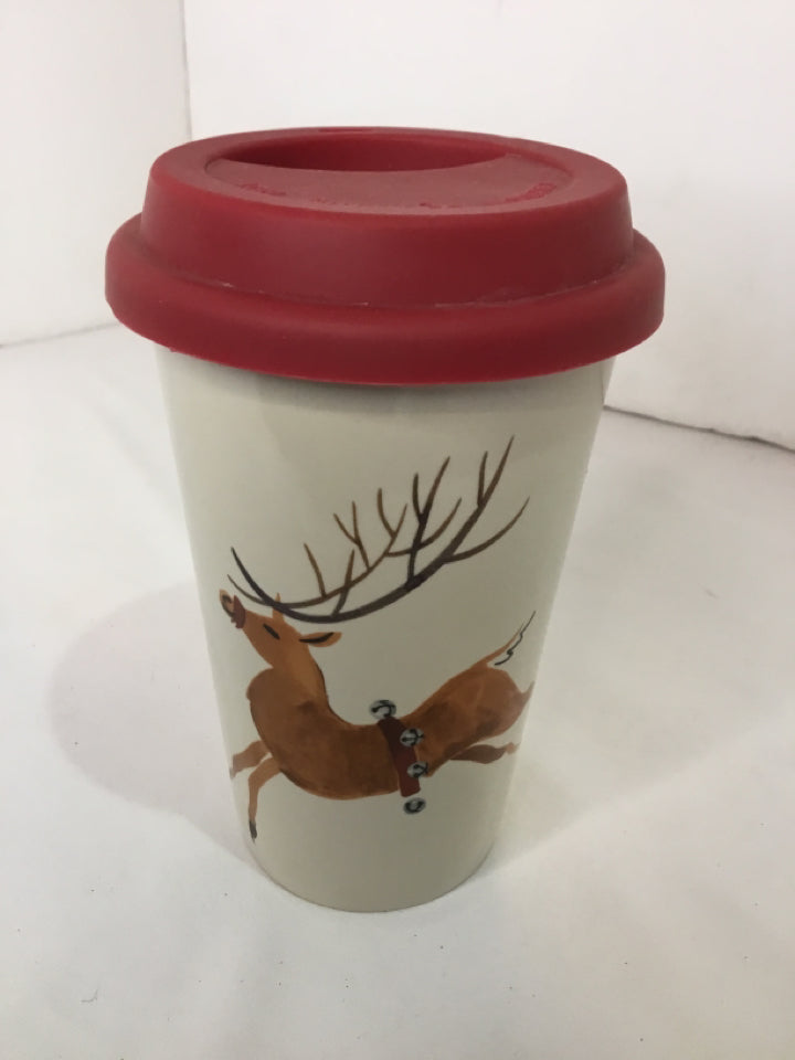 Longaberger Cream/Red Ceramic Reindeer Holiday Item