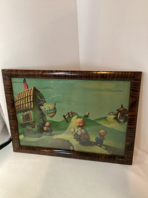 Vintage Green/multi Pig Framed Art