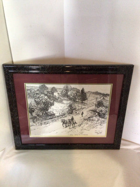 Signed Black/White Country Side Framed Art