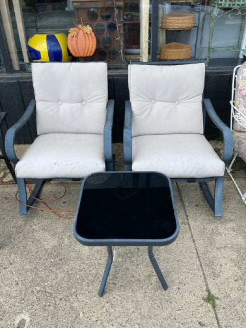 Outdoor/Outside Metal Rocker As Is Gray/Cream Chair Set