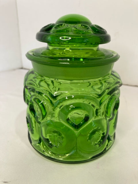 LE Smith Green Glass Lidded Jar