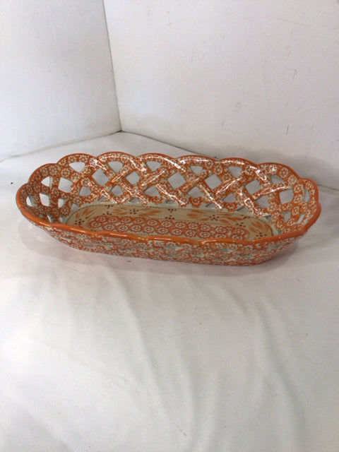 Temp-tations Bread Orange & White Ceramic Lattice Basket