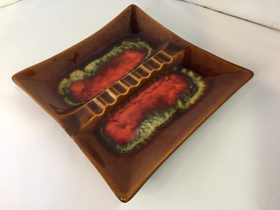 Mid-Century Red/Tan Pottery Ash Tray