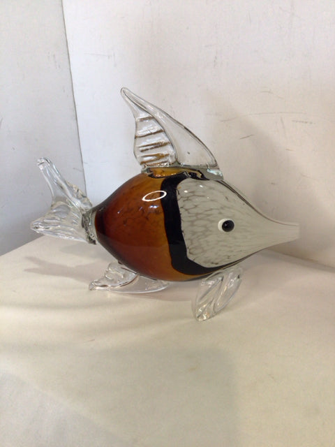 HandBlown White/Brown Glass Fish Figurine