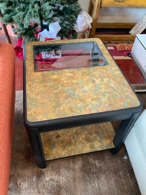 Side Wood/Glass Map Black/Multi Table