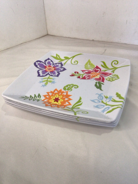 Longaberger Outdoor/Outside White/Multi Melamine Set of 4 Plate Set