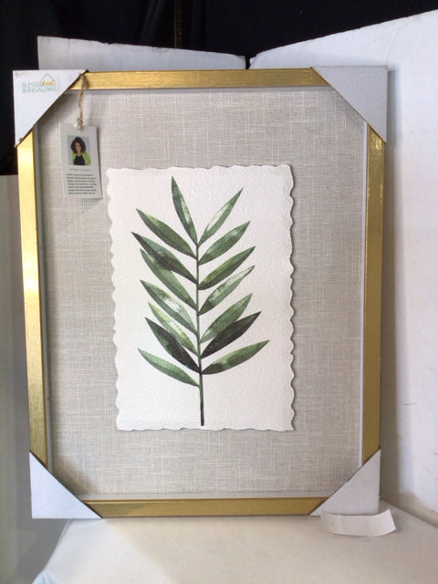 Green/White Cloth Botanicals Framed Art