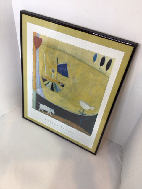 Abstract Yellow/Blue Dog Boat Framed Art