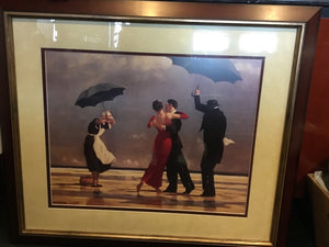 Cream/Black People Umbrella Framed Art