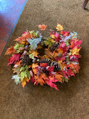 Wreath Brown/Orange Silk Leaves Pinecone Holiday Item