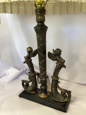 Bronze Metal Cherubs Fringe Lamp