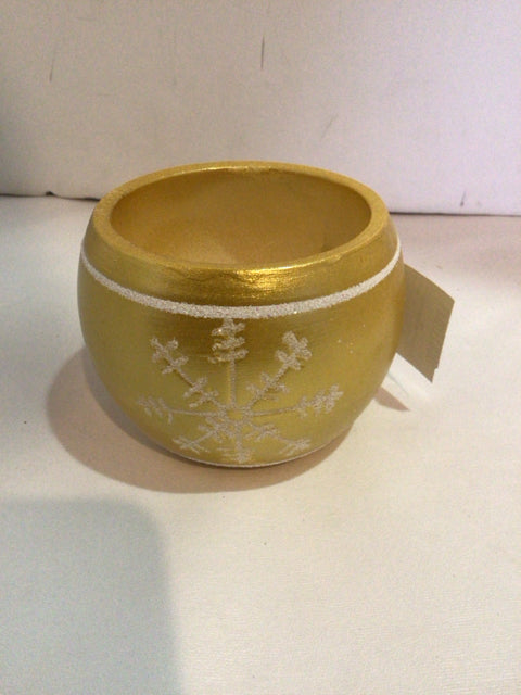 Candle Holder Gold Ceramic Snowflake Holiday Item