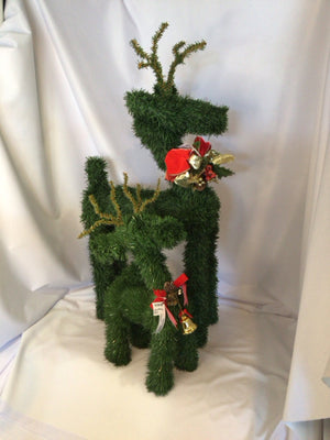 Faux Green Evergreen Reindeer Pair Holiday Item