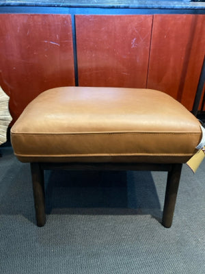 West Elm Leather Slanted Brown Ottoman