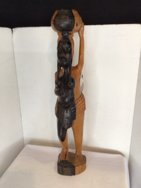 African Black/Brown Wood Tribal Woman Sculpture