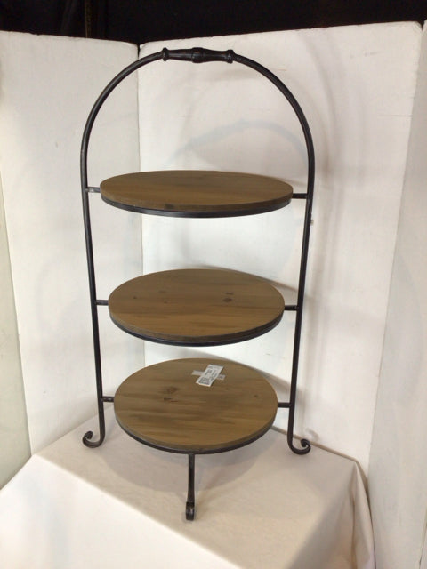 Rustic Brown/Black Wood Tiered Cake Plate/Stand