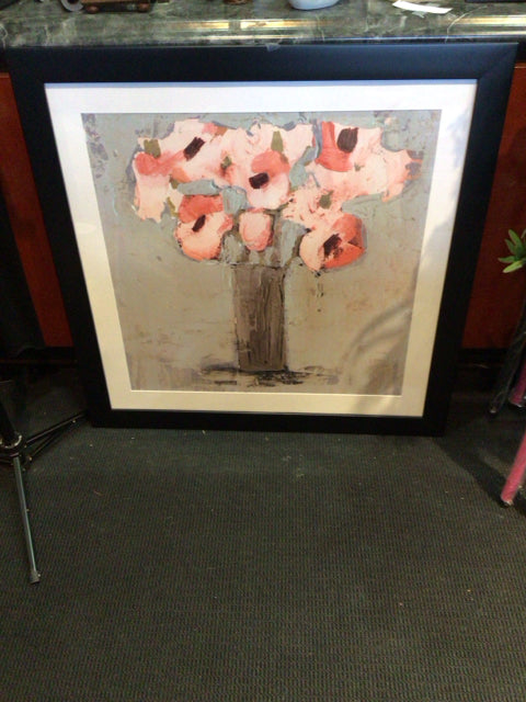 Gray/Pink Flowers In Vase Framed Art