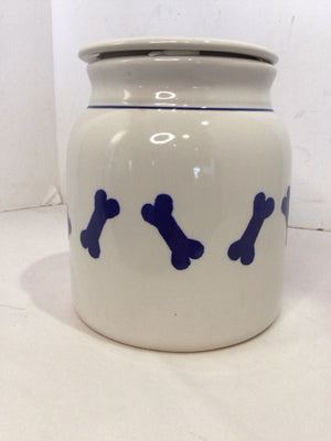 Clay Design White/Blue Ceramic Dog Bone Canister
