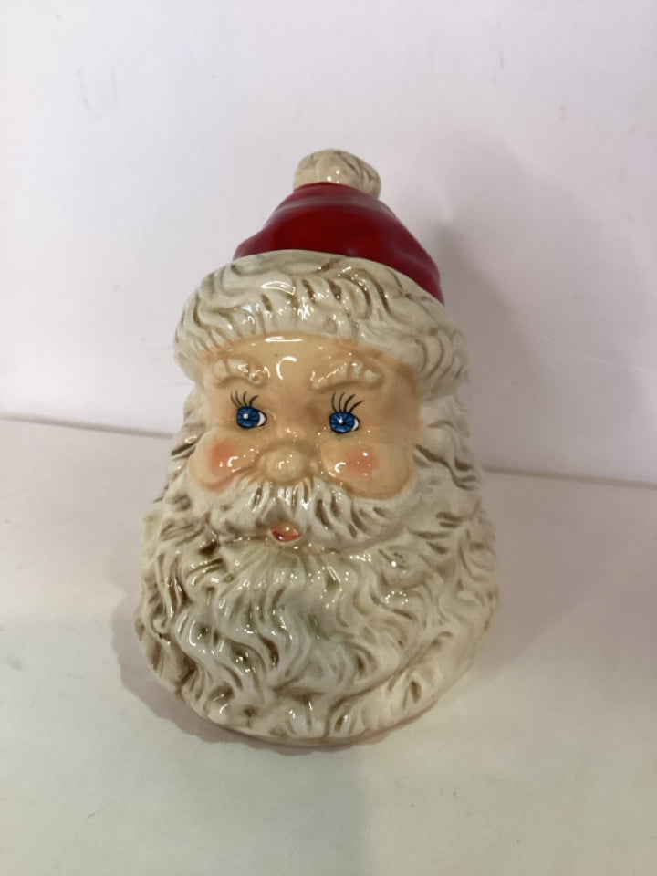 Jar Cream/Red Ceramic Santa Lidded Holiday Item