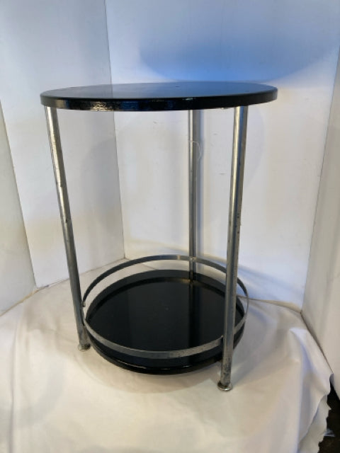 Side Wood/Metal Tiered Black Table