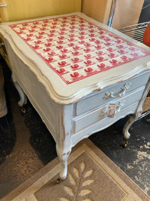 Custom designed Painted 1 drawer End/Side Gray/Red Table