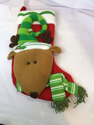 Stocking Red/Green Felt Reindeer Holiday Item