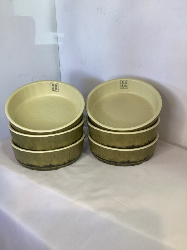 Set of 6 Green Melamine Asian Bowl Set