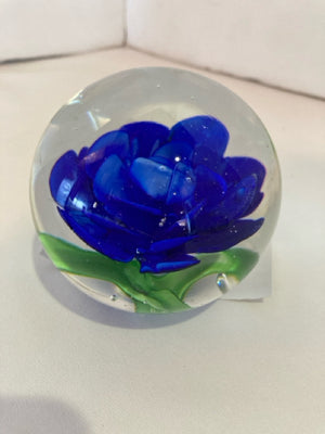 Blue Glass Flower Paperweight