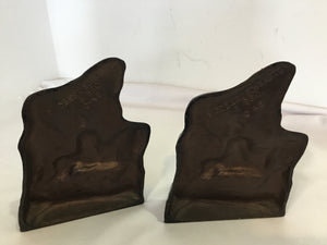 Antique Pair Bronze Cast Iron Knight Horse Book End